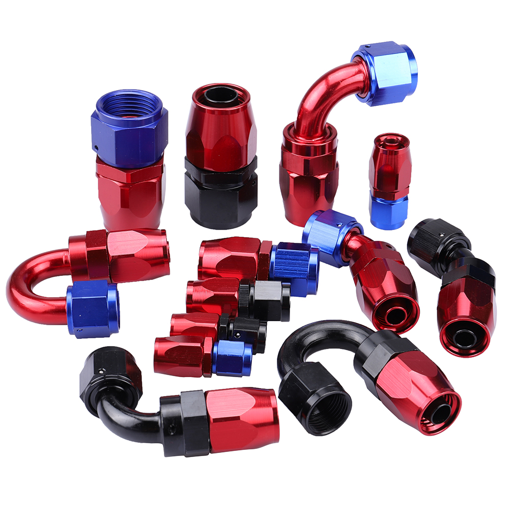 AN4/6/8/10/12 selang berakhir pas Aluminium a-fitting Adapter bahan bakar minyak dapat digunakan kembali pas ujung 0/45/90/180 derajat bahan bakar/selang Putar