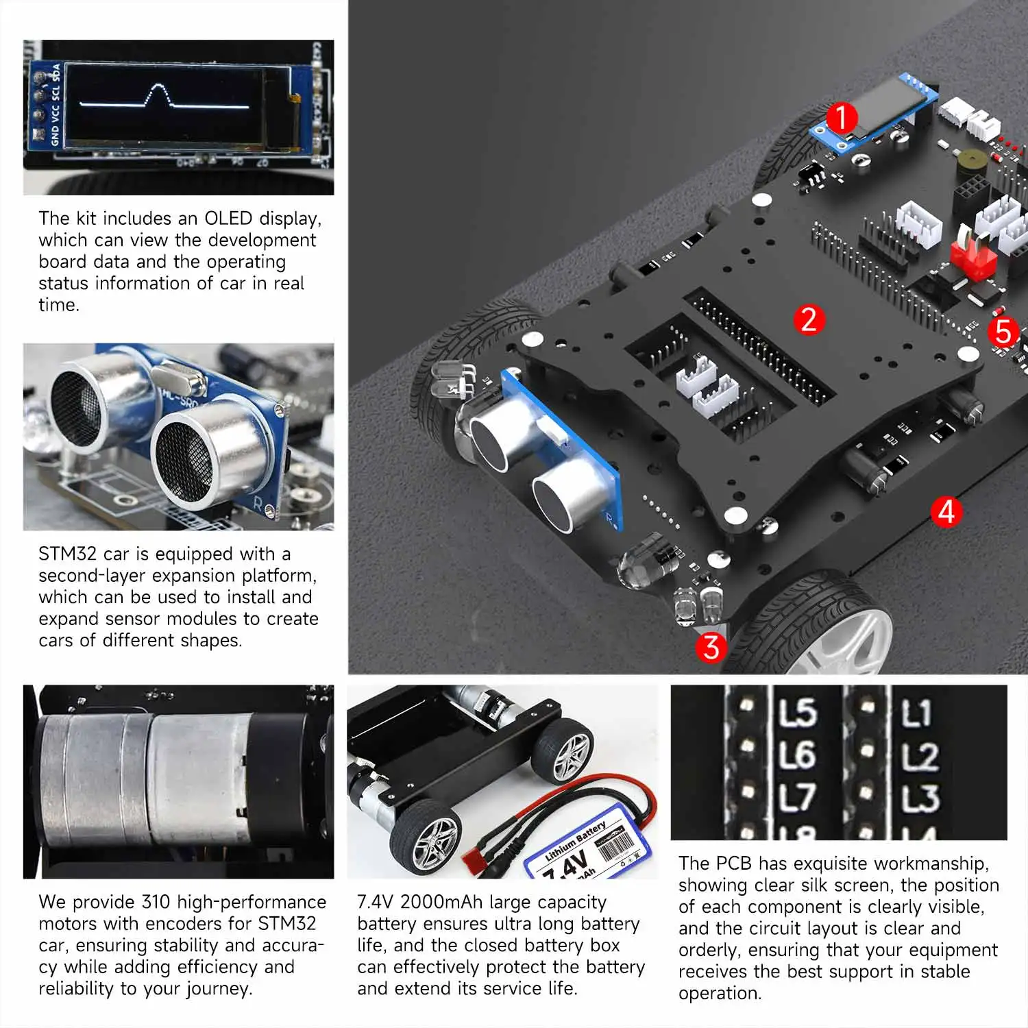 STM32 Smart Car Adopt STM32F103ZET67 Chip With 310 Encoder Motor Ultrasonic Module  STM32 Development Board And Robot Car 2-in-1