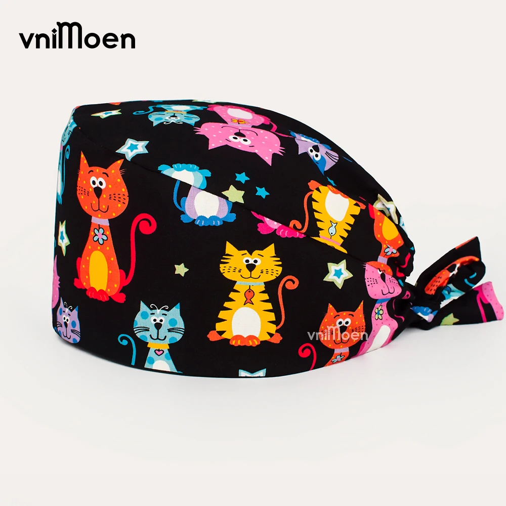 Atacado chapéu de dentista impressão de desenhos animados chapéus de trabalho veterinário para animais de estimação boné de trabalho de laboratório cuidados com animais de estimação elástico sweatband esfrega boné