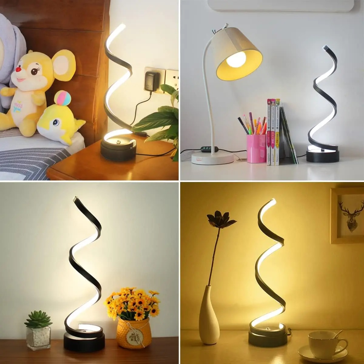 Candeeiros de mesa para sala de estar, candeeiro de mesa LED regulável em espiral moderno, candeeiros de cabeceira pequenos, candeeiro de cabeceira para quarto, escritório, casa