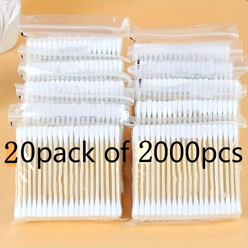 Venta al por mayor, 2000/1000 Uds., palo de madera de algodón sin perfume, hisopos de maquillaje, hisopos de algodón de doble cabeza, eliminación y limpieza de orejas