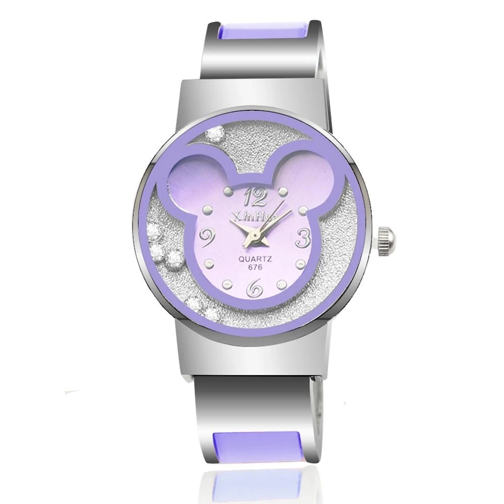 เด็กนาฬิกาควอตซ์สําหรับ Mickey Mouse การ์ตูนสร้อยข้อมือสแตนเลสเด็กนักเรียนเด็กผู้หญิงน่ารักนาฬิกาข้อมือนาฬิกาของขวัญ