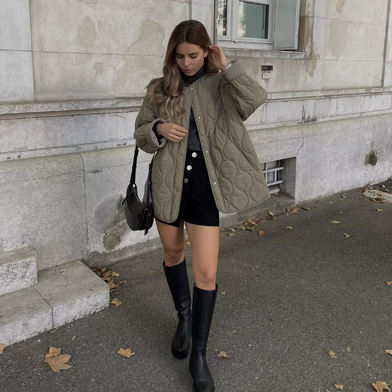 Herbst Winter Frauen Stepp jacke warme Baumwolle Mantel Langarm Parkas Knopf Wind jacke Jacke solide O-Ausschnitt Damen bekleidung