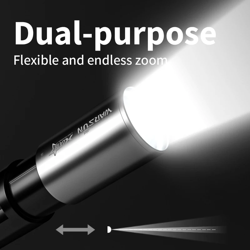 Warsun-linterna LED recargable, linterna multifuncional para exteriores, portátil, 4 modos de iluminación, luz de Camping impermeable con zoom