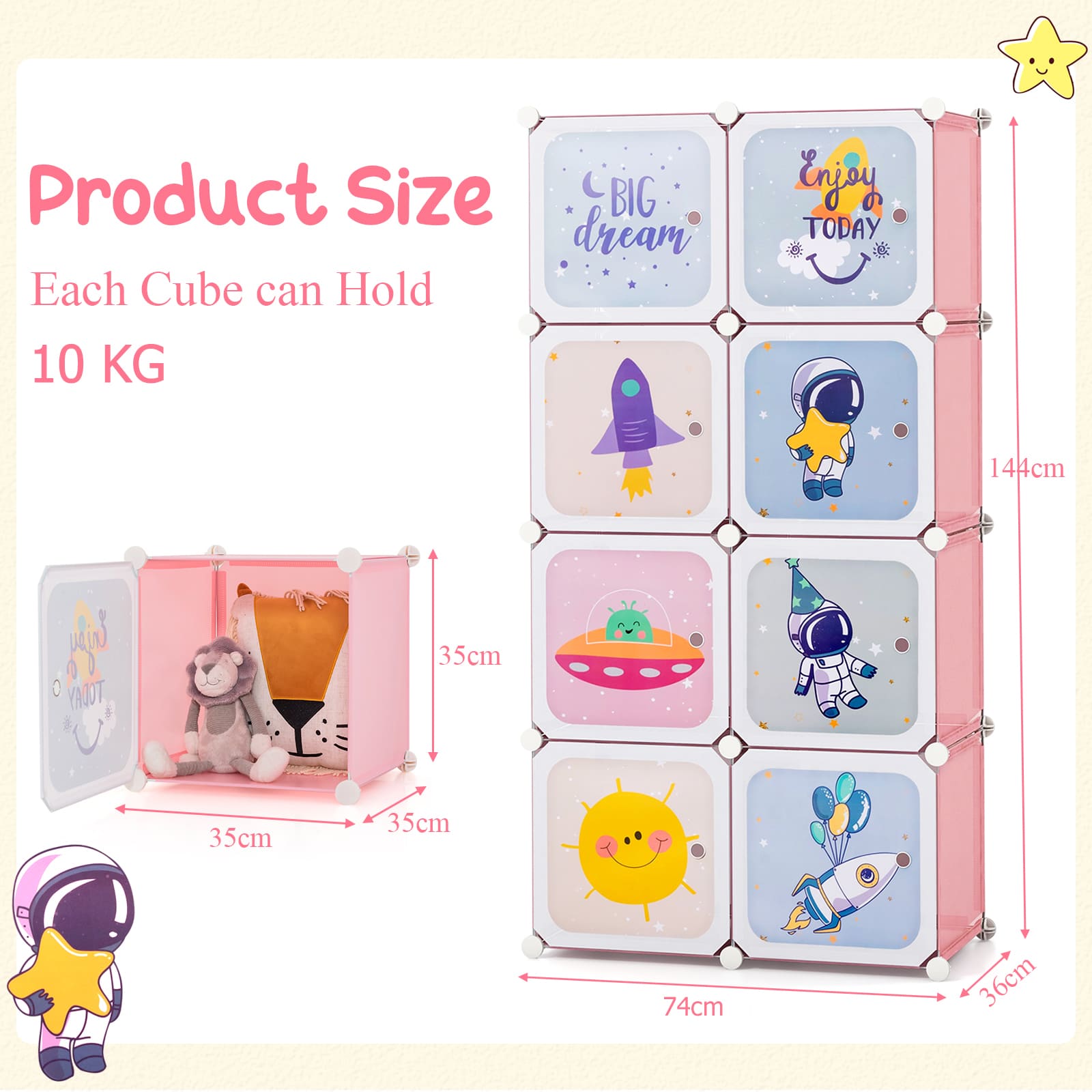 DORTALA Portable Kids Wardrobe 8-Cube Closet Dresser Childrens Storage Organizer-Pink