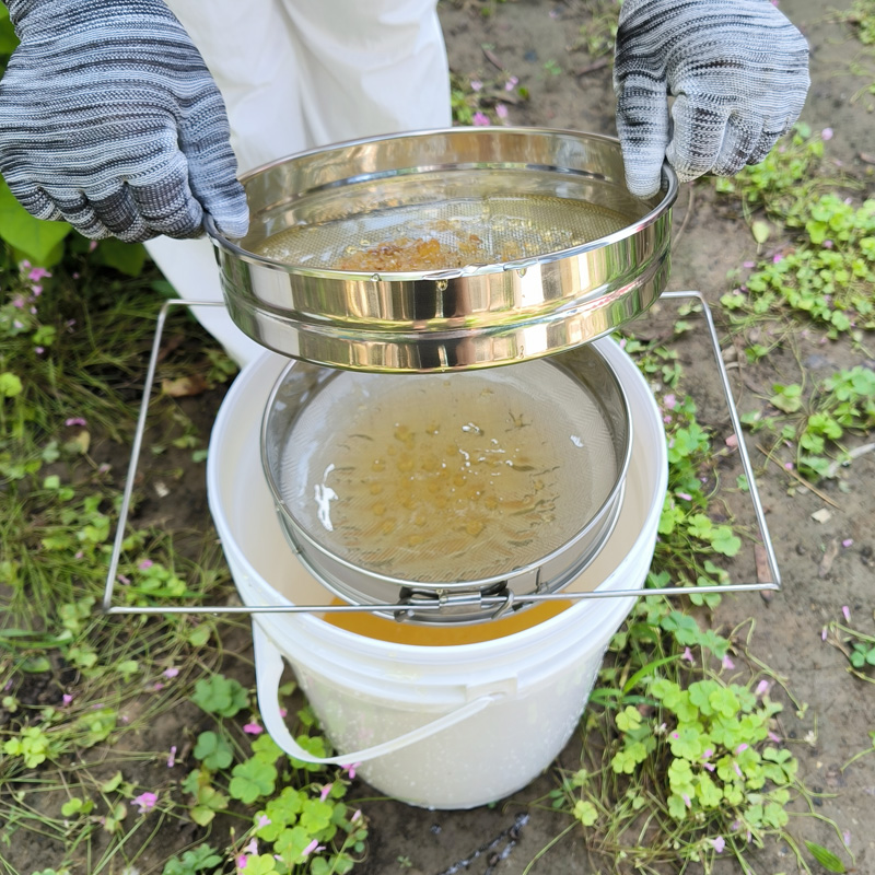 Honingzeef - Dubbele zeef Honing Grof en fijn filter, SS Honingextractiegereedschap Dubbele lagen Verstelbare armen Bijenzeef