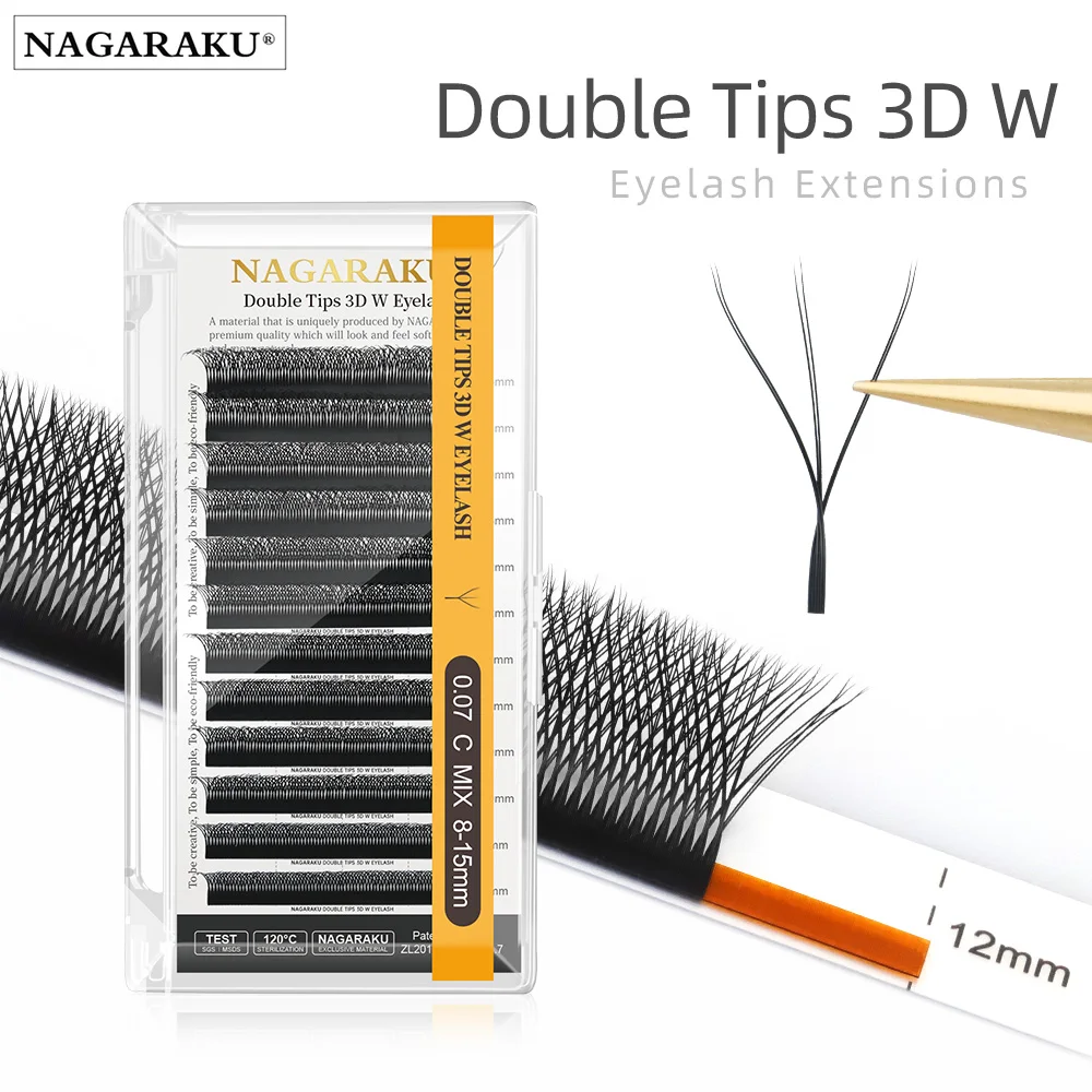 NAGARAKU Pestañas 3D W de doble punta Extensiones de pestañas en forma de W Ventiladores prefabricados en blíster
