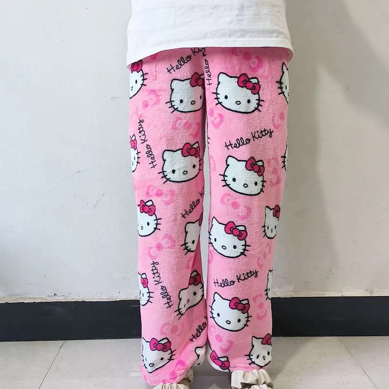 Sanrio Hello Kitty Fleece Coral Pyjamabroek Zachte Broek Vrouwen Casual Thuis Broek Kawaii Anime Cartoon Verjaardagscadeau