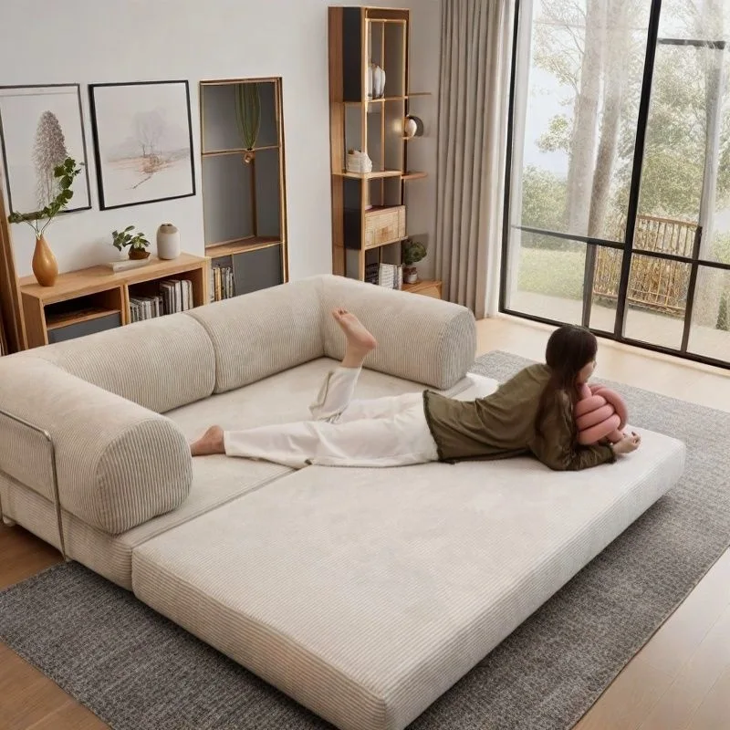 Elegant Italian Compressed Sofa Minimalist Retro Corduroy Sofa Bed Foldable Washable Customizable for Living Room
