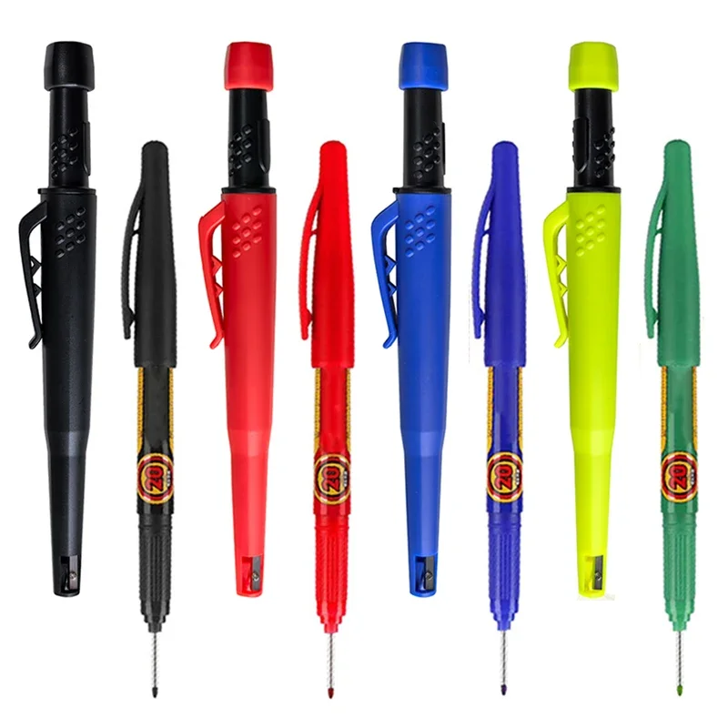 4 Colors Woodworking Pencil Marker Set with 3 Colors 2B Lead Deep Hole Marker Pen Marking Painting Engineering Drawing Tools