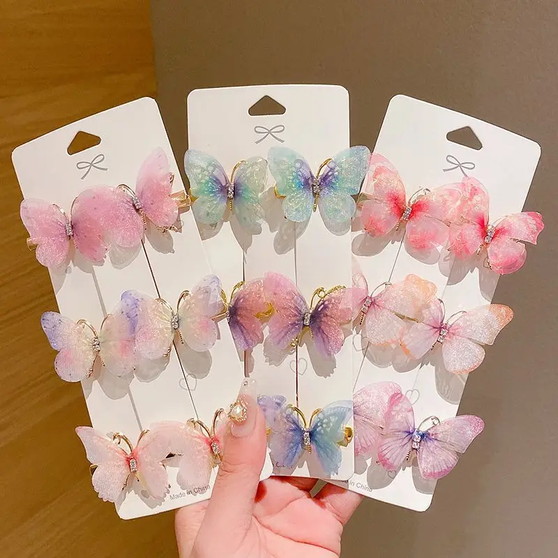 6Pcs New Rainbow Butterfly Girl Cute Super Immortal Hair Clip Children's Side Broken Hair Fixed Princess Hair Jewelry