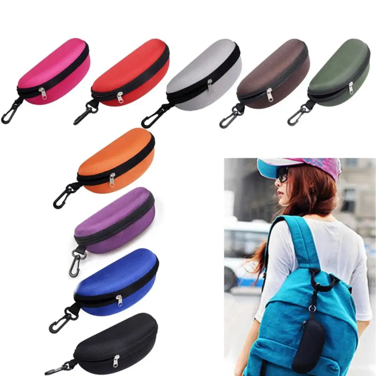 Estuche Protector portátil para gafas de sol, tela Oxford dura de EVA con cremallera, con mosquetón, accesorios para gafas Unisex, 1 ud.