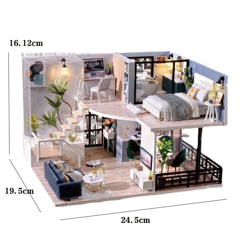 Kit de madeira Mini Doll House, Montagem de construção com móveis 3D Puzzle, brinquedos artesanais, presente de aniversário infantil
