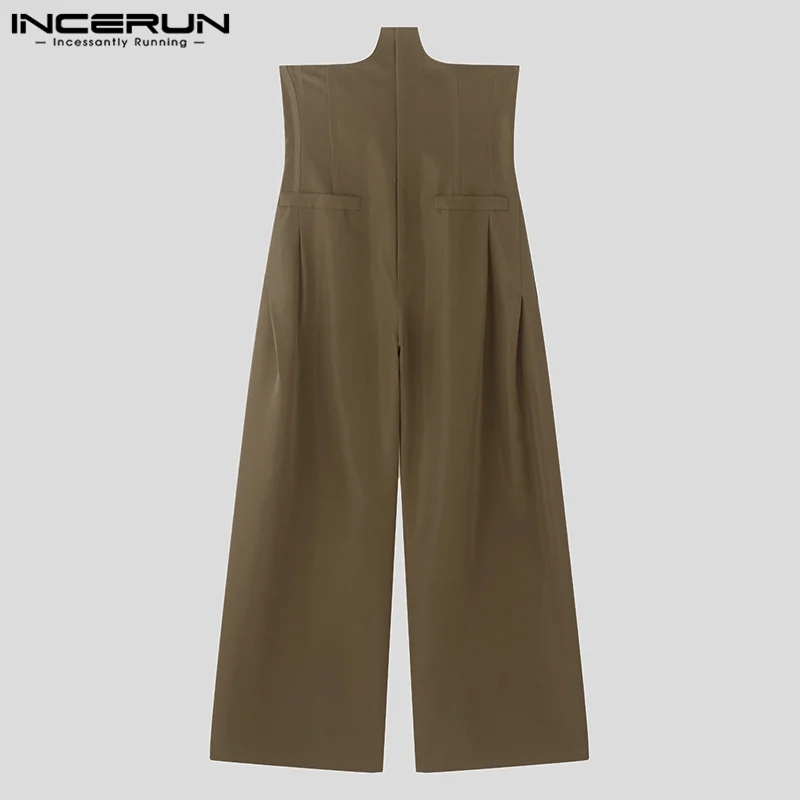 INCERUN 2024 Hosen im amerikanischen Stil, stilvolles Herren-Dekonstruktionsdesign, solide, dünne Taille, lange Hose, lässig, einfache männliche Pantalons