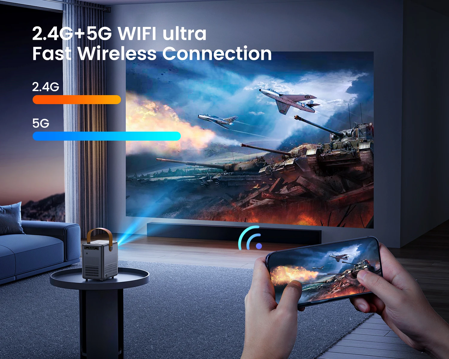Wimius Portable 1080P Projector 18000L 5G WiFi Bluetooth Theater Projector Support Full HD 1080P Display Home Cinema Projector