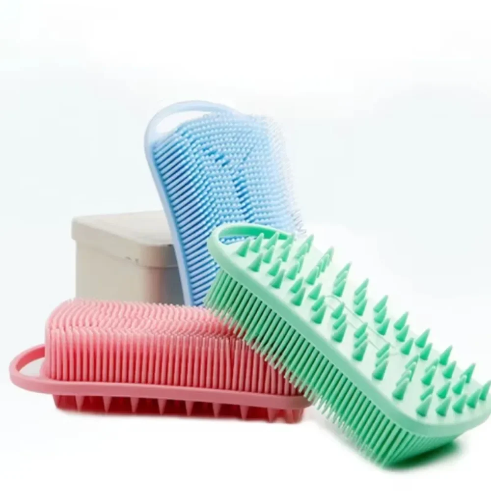 2 In 1 แปรงอาบน้ําซิลิโคน Scrubber Soft ซิลิโคนนวดหนังศีรษะแชมพูแปรงสองด้านแปรงโฟมผิวทําความสะอาดเครื่องมือ