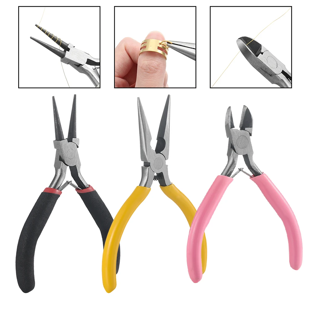 3 pçs/set 3 estilos alicate de jóias ferramentas kit agulha alicate nariz redondo alicate diagonal para diy jóias fazendo ferramentas reparo suprimentos