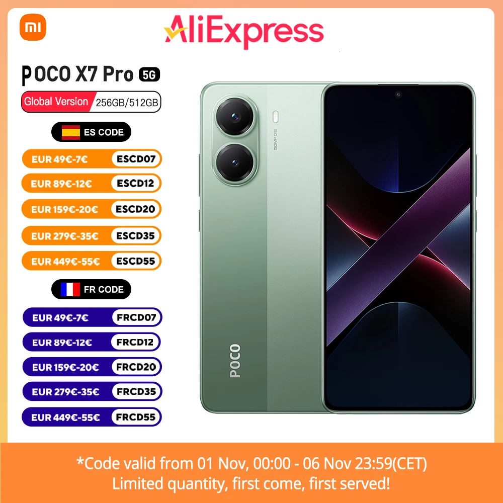 POCO X7 Pro 5G Versão Europeia 256BG/512GB Dimensão 8400 Ultra 6.67" AMOLED Display, 120Hz, 6000mAh Bateria, Hipercarga 90W, 50MP Câmara Principal, NFC