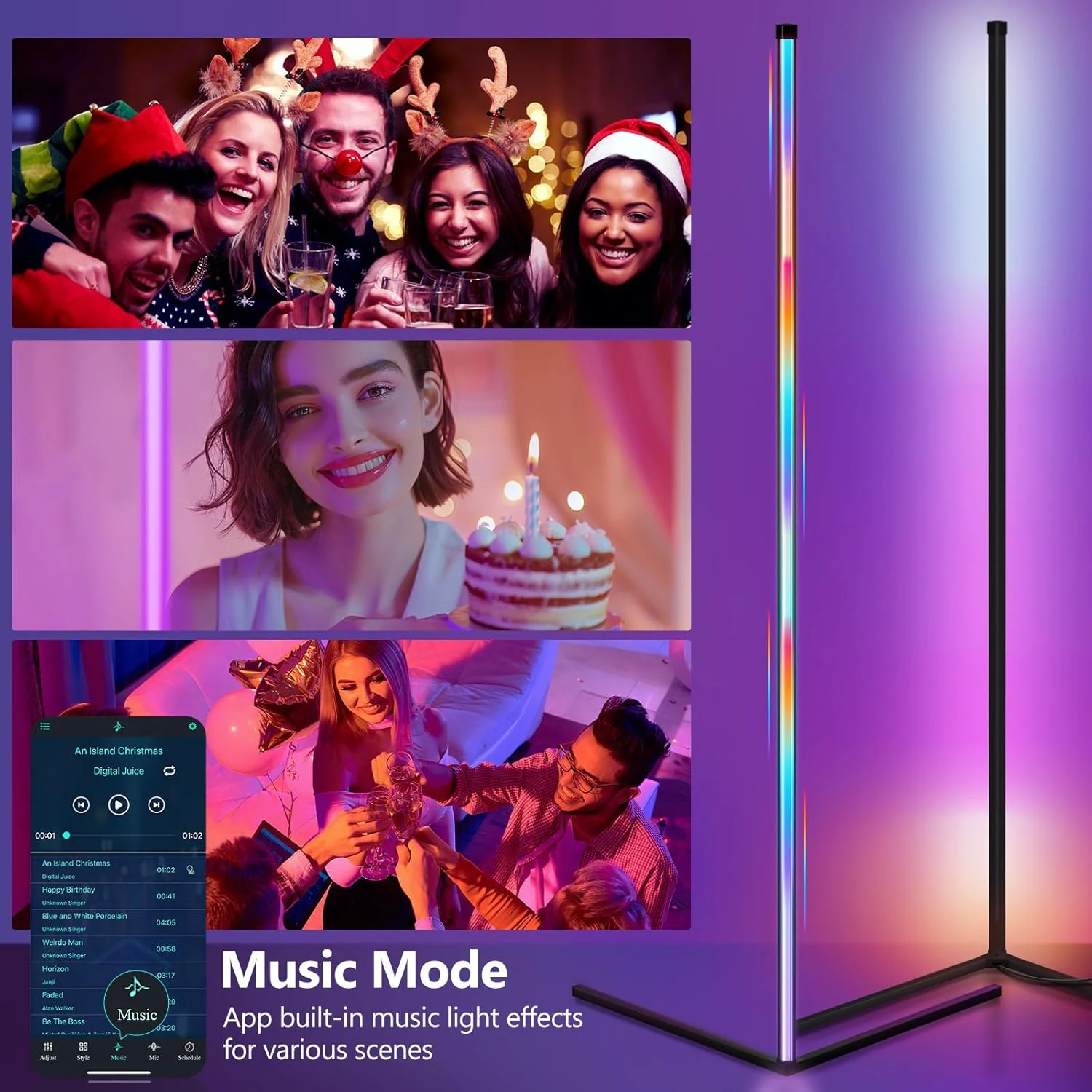 Lampada da terra a LED 2PC/1PC, lampada angolare RGB da 160CM/63IN Funziona con APP/telecomando, luce angolare intelligente con 16 milioni di colori fai-da-te,