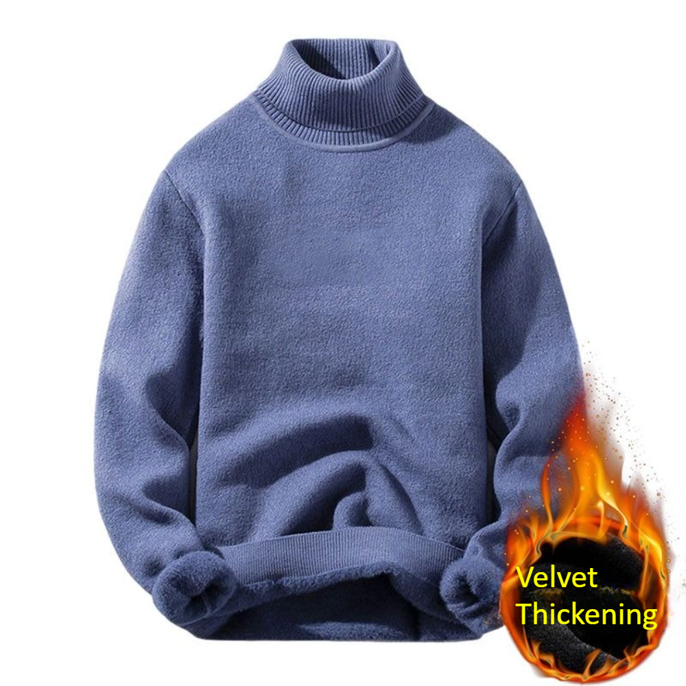 ผู้ชายขนแกะเสื้อกันหนาวคอสูงฤดูหนาวหนาสีทึบเสื้อถักเย็น WARM Casual Pullover Bottoming เสื้อ 5XL