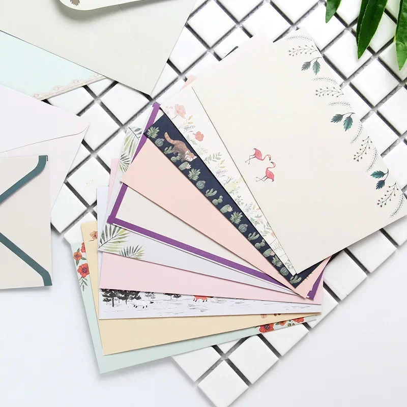 9 個かわいい封筒セットかわいいレターパッド DIY はがき結婚式招待状カード紙カバー韓国文具事務用品