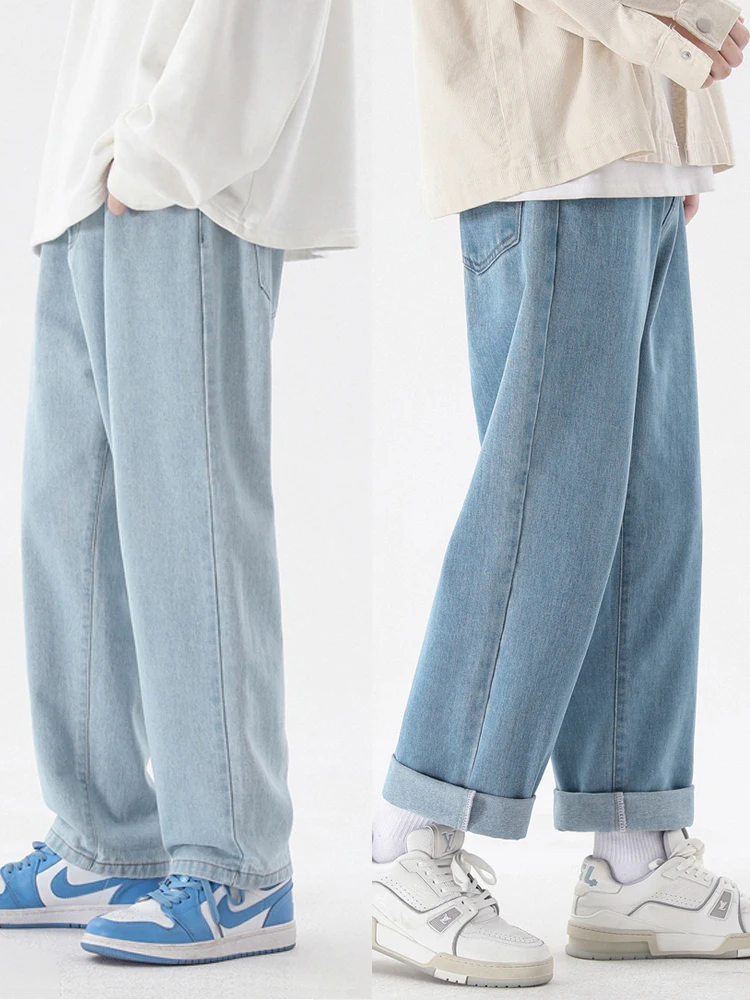 2023 neue Koreanische Mode Für Männer Casual Ankle-Länge Jeans Klassische Mann Gerade Denim Breite bein Hosen Hellblau grau Schwarz 3XL