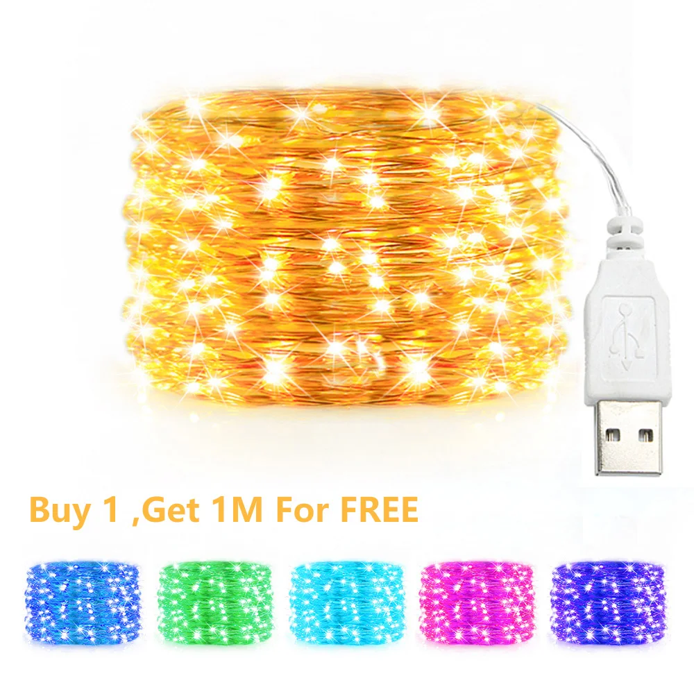 5/10/20 м USB светодиодные гирлянды из медной серебряной проволоки, гирлянда, водонепроницаемые гирлянды для рождественского украшения свадебной вечеринки
