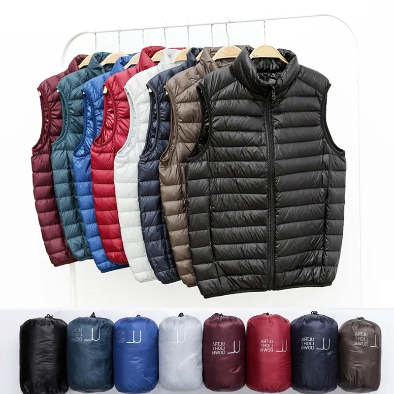 Jaqueta puffer sem mangas masculina 2025 nova primavera outono leve resistente à água embalável colete masculino plus size 5xl 6xl