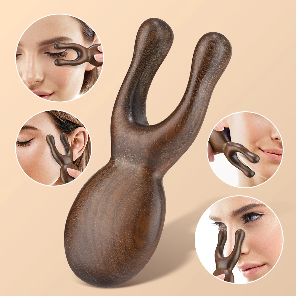 Houten Gua Sha Gezichtsgereedschap Hoofdmassager Sandelhout Houtmassagehulpmiddel voor Gezicht Neus Oog Houttherapie Massage Acupressuurgereedschap