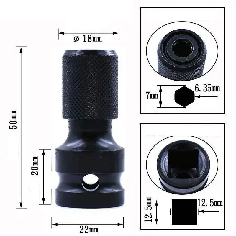 Telescopic Hex Shank Socket Converter 1/2 Inch Square To 1/4 Inch Hex Ratchet Socket Impact Wrench Sleeve Socket  Adapter