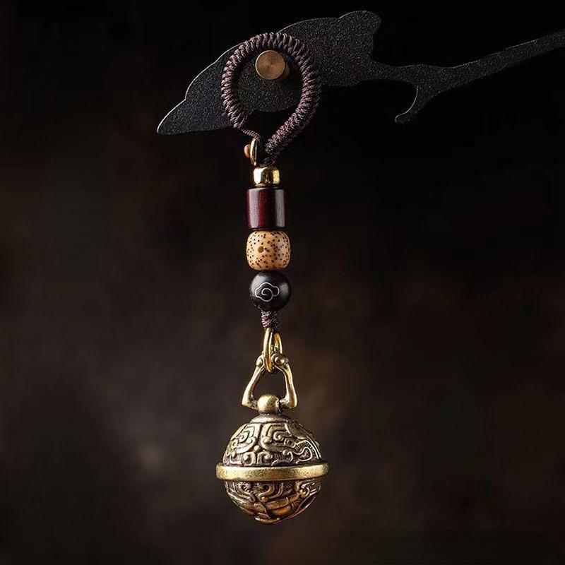 Brass Gourmet Bell Keychain Dragon Head Key Chain Pure Copper Keychain Bell Braided Rope Pendant DIY Pet
