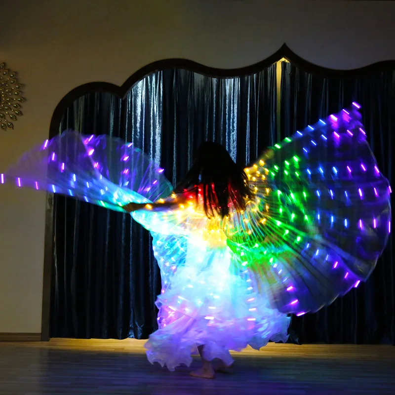 Alas de baile con luz electrónica Led de arcoíris, trajes de danza del vientre, espectáculo de fiesta, Ropa de baile Isis, luces fluorescentes, ala Isis para niños