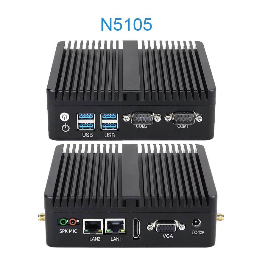 Lüfterloser Mini-PC Intel Celeron J4125 J6412 2x Gigabit Ethernet 2x COM RS232 RS485 6x USB-Unterstützung WiFi 4G LTE Windows 10 Linux