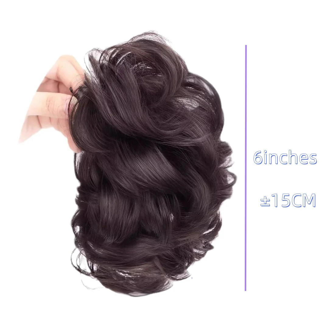 Synthetische damespruik - Luie bloemknopbroodje in scrunchie-stijl, modieus, natuurlijk en pluizig haarstukje.