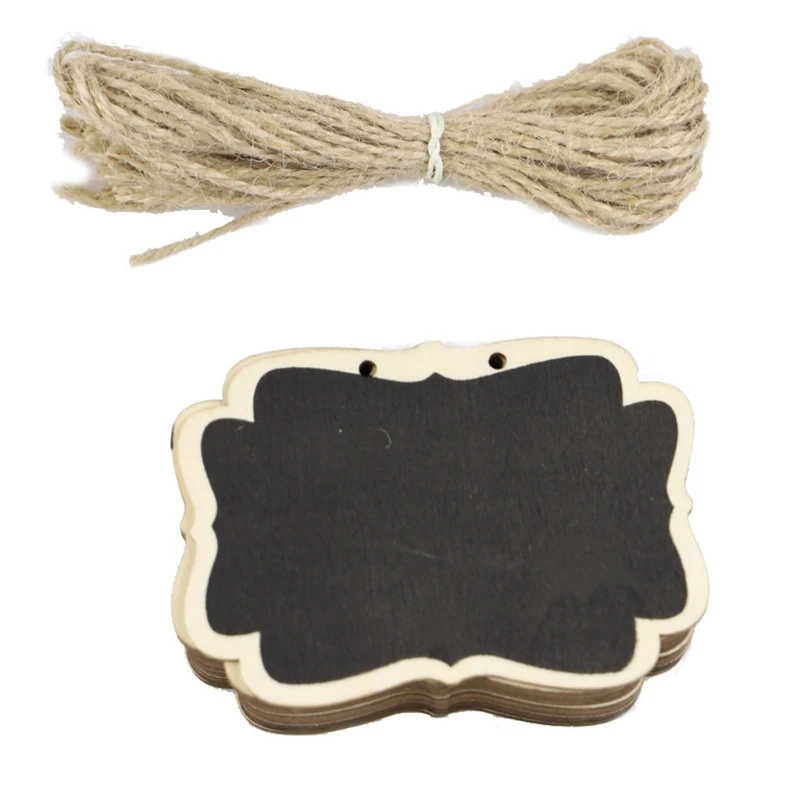 Set of 12 Black Slate Erasable Hanging Chalkboard Signs Tags Label w/ Jute String Wall Decor Wooden Chalkboard Signs Drop Ship