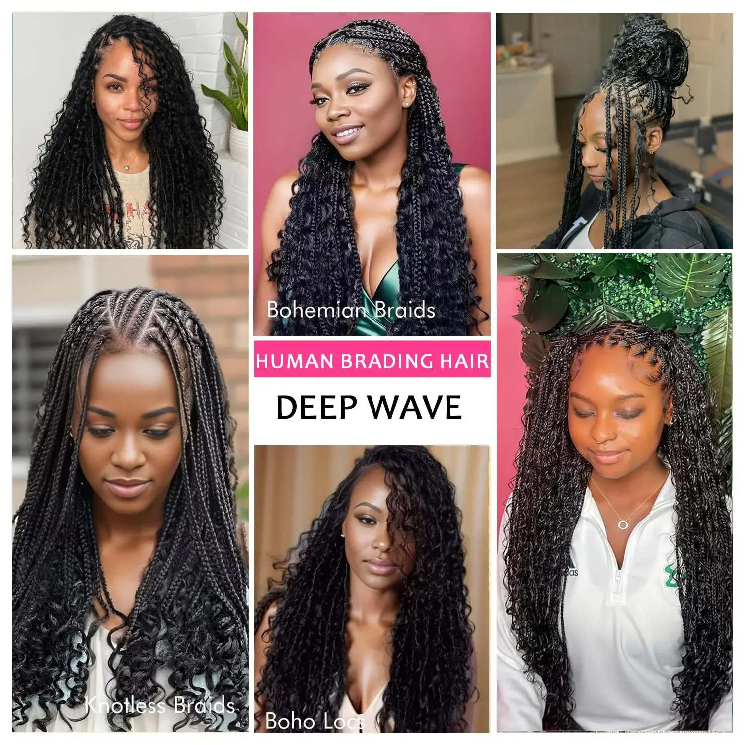 Deep Wave Curly Bulk Braiding Hair 100% มนุษย์ผมไม่มี Weft Boho Braids Extensions ธรรมชาติบราซิล Virgin Hair Bulk