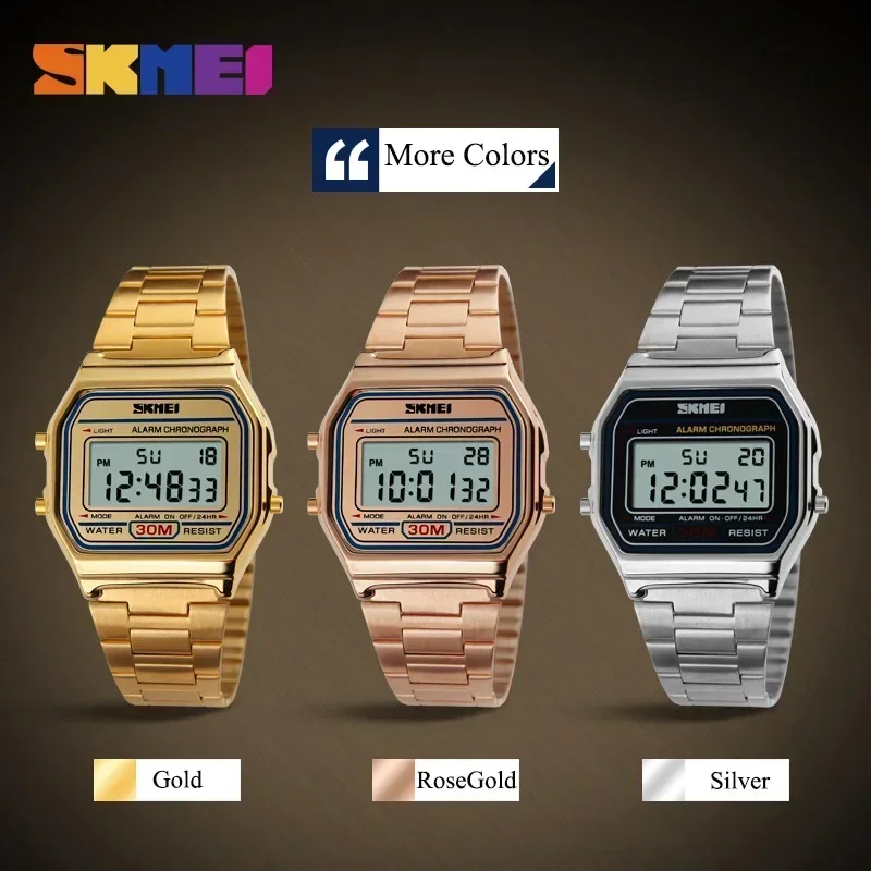 Skmei moda hombres correa de acero inoxidable pantalla LED 3Bar Reloj Digital impermeable Reloj Hombre para Casual 1123 relojes deportivos