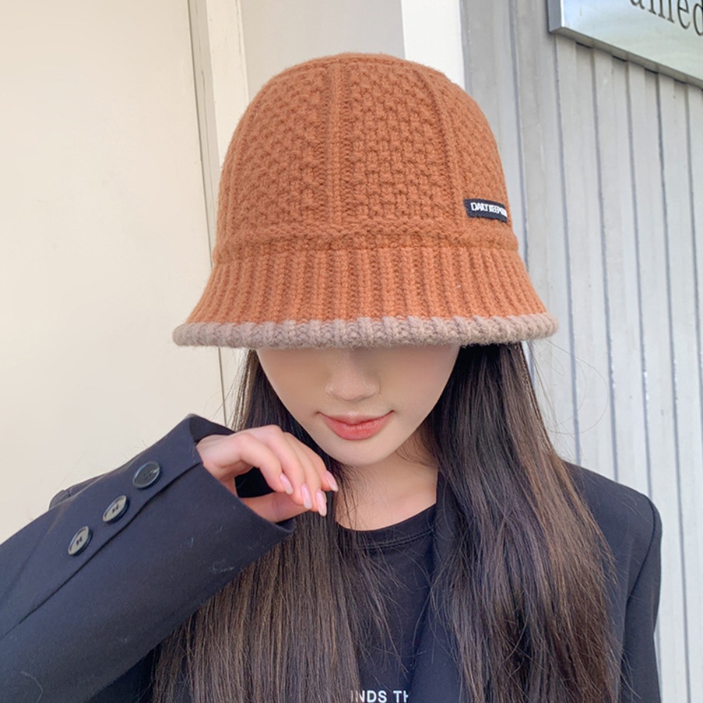 Gorros de malha retrô feminino, boné versátil feminino, quente e à prova de frio, chapéu de pescador elegante para senhora, outono e inverno