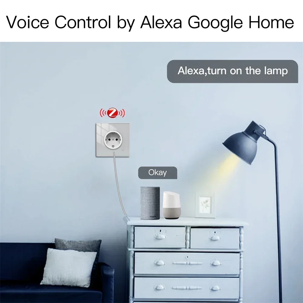 Moes ZigBee 壁ソケット WIFI スマート ガラス パネル コンセント パワー モニター tuya ワイヤレス コントロール タイマー Alexa Google ホーム音声 UK EU FR