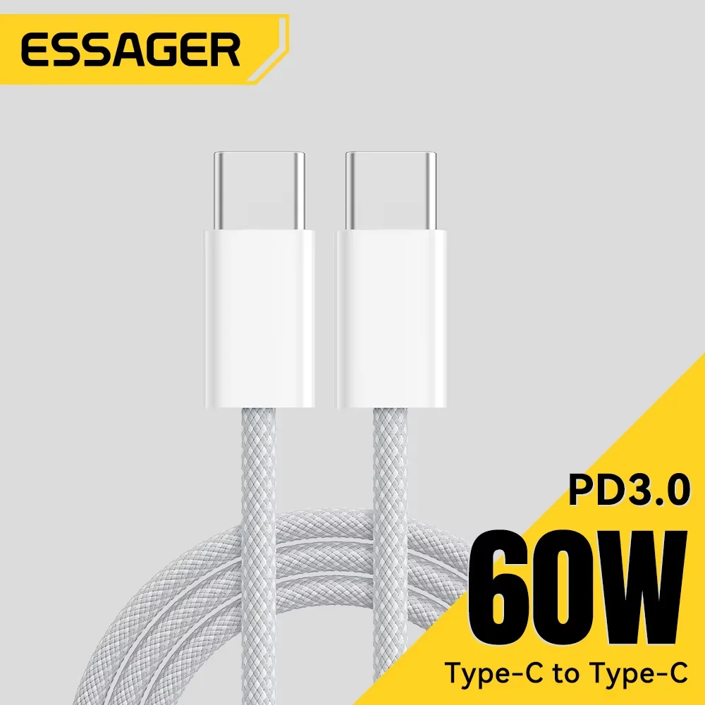 Essager 60 Вт USB C-кабель для iPhone 16 15 Plus Pro Max Xiaomi Кабель типа C для Macbook Pro iPad PD Кабель для быстрого зарядного устройства Type-C