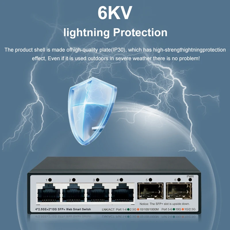ONTI-MINI 6-port intelligent switch, 2 * 10G SFP+L2- 2.5Gbps web device, hosted switch, 6 L2- ports, 2.5Gbps