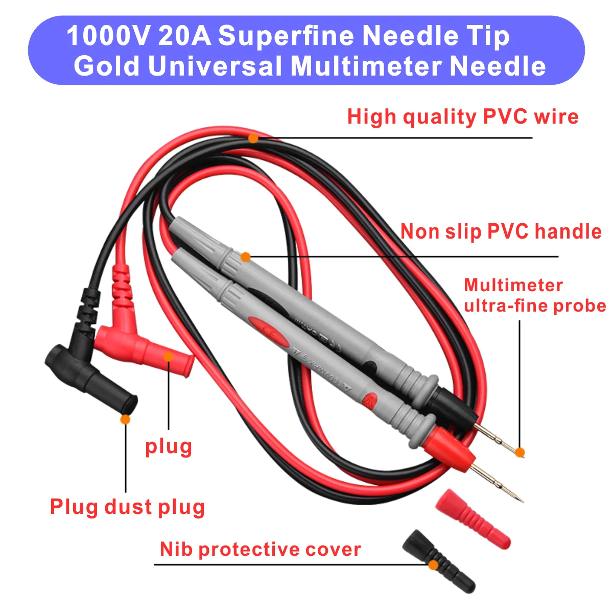 Línea de prueba de sonda multímetro Cables de prueba de multímetro 1000 V/20 A (punta especial chapada en oro)