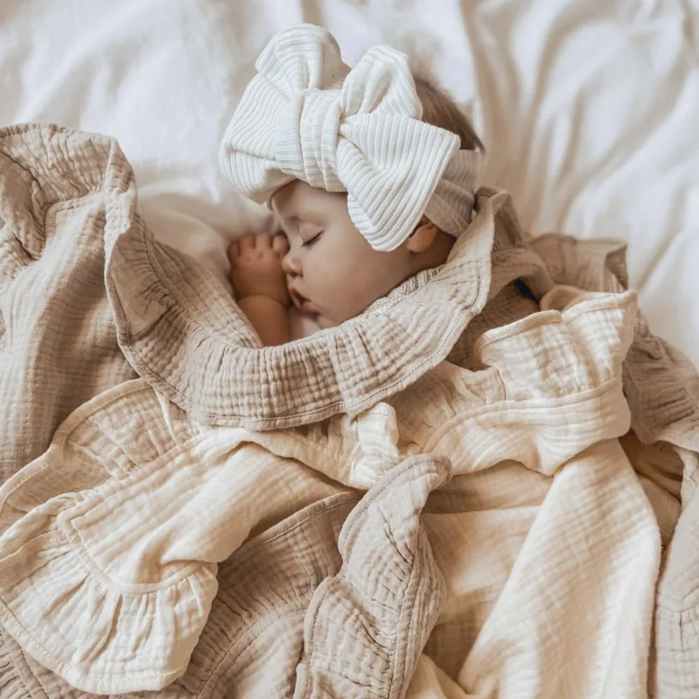 INS Ruffled Muslin 아기 Swaddle 담요 새로 태어난 유아 침구 유기농 아기 액세서리 신생아 담요 면화 받기
