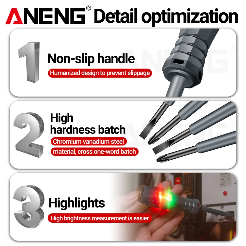 ANENG B05 ワード/クロスドライバーネオン電球インジケータメーター電気ペン絶縁電気技師ハイライトポケットテスターペンツール