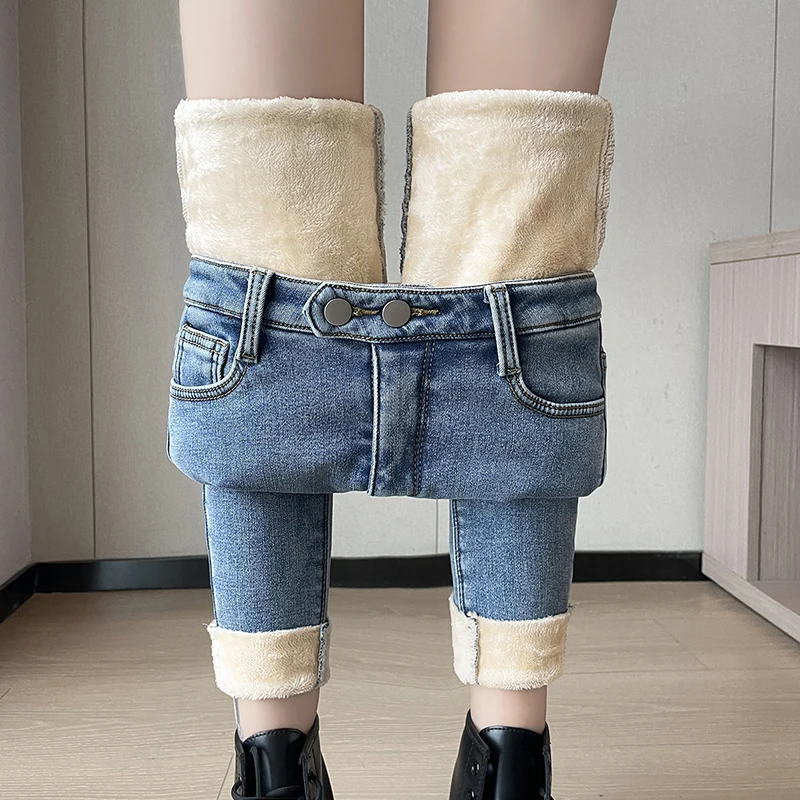 Zoenova-女性用フリーススキニージーンズ、ペンシルパンツ、ベルベット、厚手、ペンシル、デニムパンツ、暖かい、韓国、冬、カジュアル、ベーシック