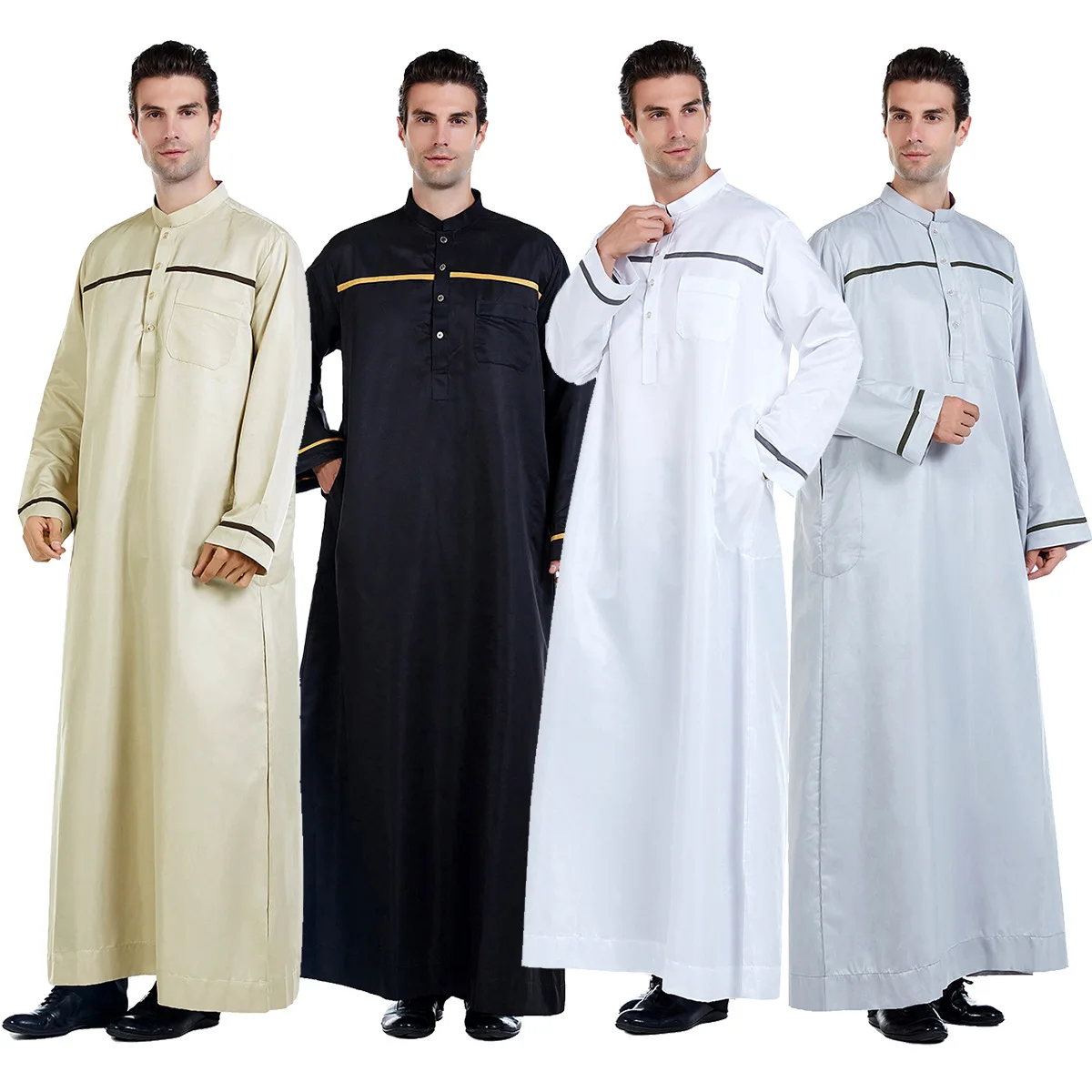 Eid Muslimische Männer Jubba Thobe Abaya Langes Kleid Islamische 2025, Ramadan Lange Robe Saudi Musulmane Tragen Sie Kaftan Dubai Arabische Herrenkleider