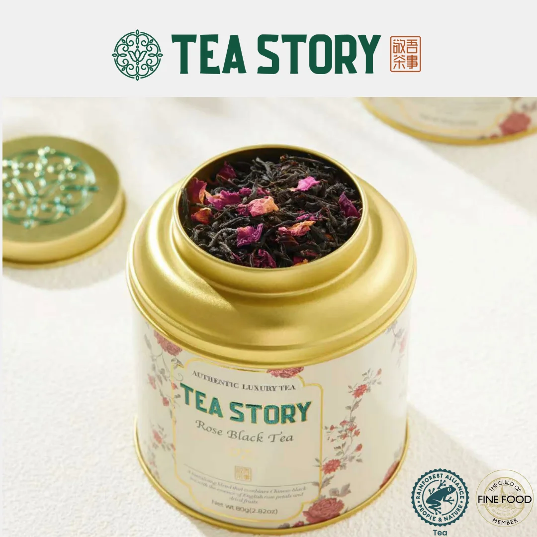 Tea Story Rose Black Tea [Luxury Gift] Relaxing Evening Blend, ECOCERT Organic Loose Leaf 80g