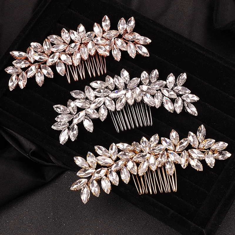 คริสตัล Rhinestone หวีผม Rose Gold Silver สี Headpiece สําหรับเจ้าสาวงานแต่งงานอุปกรณ์เสริมผมเครื่องประดับ