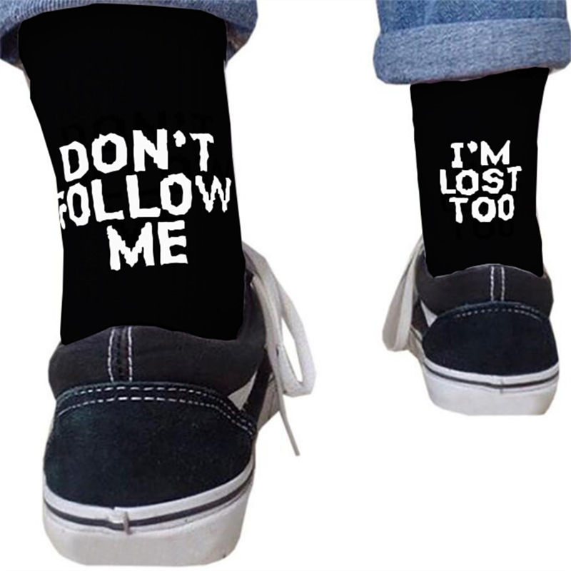 Explosive Socken DON'T FOLLOW ME I AM LOST TOO Baumwolle Herren Mann Männlich Buchstaben Casual Sokken Lustiger Stil Sale Drosphip