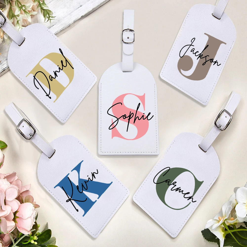 Personalisierter Monogramm-PU-Gepäckanhänger mit Initiale und Namen aus Leder für Koffer, Gepäck, Handtaschen, Anhänger, Reisetaschen-Etikett, beste Geschenke